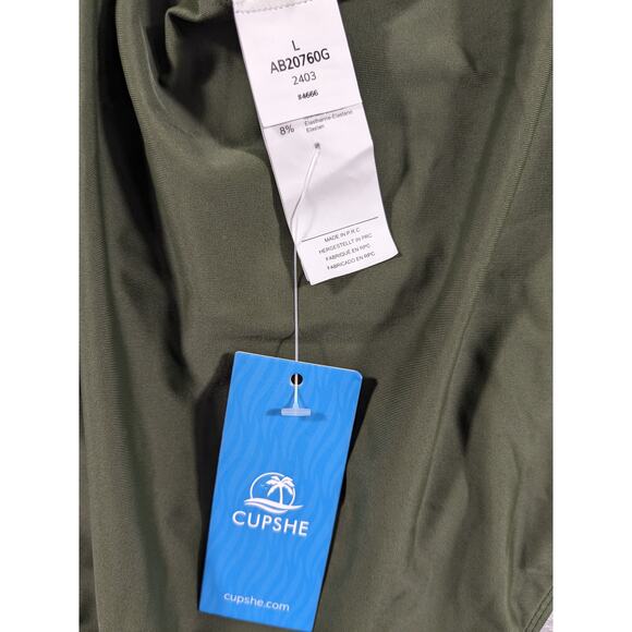 Cupshe Swim Suit Women's Large Dark Sage Green One Piece Ruffle Tie Closure NWT - Picture 3 of 12